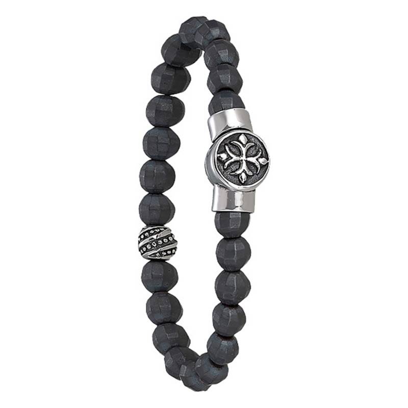 PAPAYO Steel & Matte Faceted Hematite Bracelet, 21 cm - RC 008 H - Jourdan Bijoux