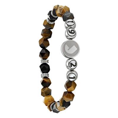 Bracelet 1921, en œil de tigre et agate noire (JH100004B), Longueur 19 cm - Jourdan Bijoux