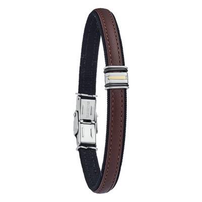 Leather and Steel GOIS Bracelet, Length 18.5 cm - FZ 193 - Jourdan Bijoux