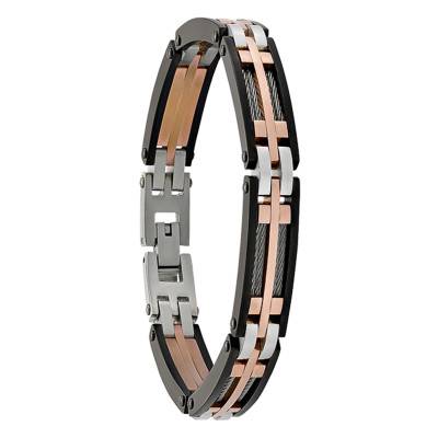 Bracelet Priam Bicolore Noir et Rose - JH110026B, 19 cm à 21 cm - Jourdan Bijoux