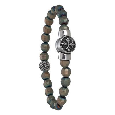 Bracelet PAPAYO, en acier et hématite mate facettée (RC 007 H), 21 cm - Jourdan Bijoux