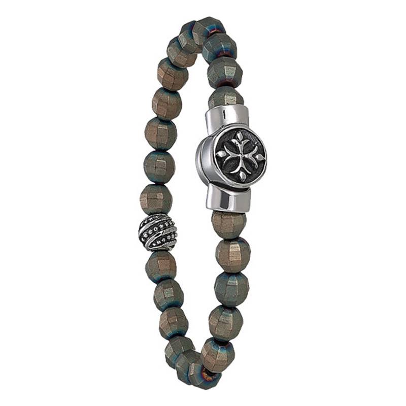 PAPAYO Steel & Matte Faceted Hematite Bracelet, 21 cm - RC 007 H - Jourdan Bijoux