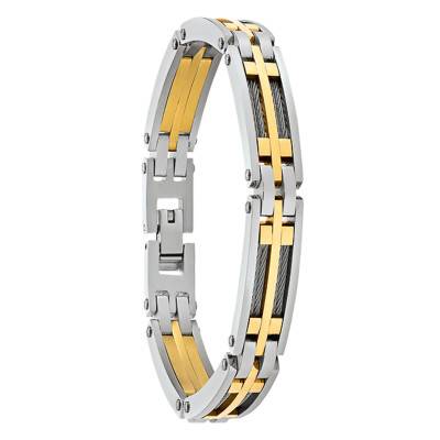 Two-Tone Gold Steel Priam Bracelet, Adjustable Length 21 cm - JH110025B - Jourdan Bijoux