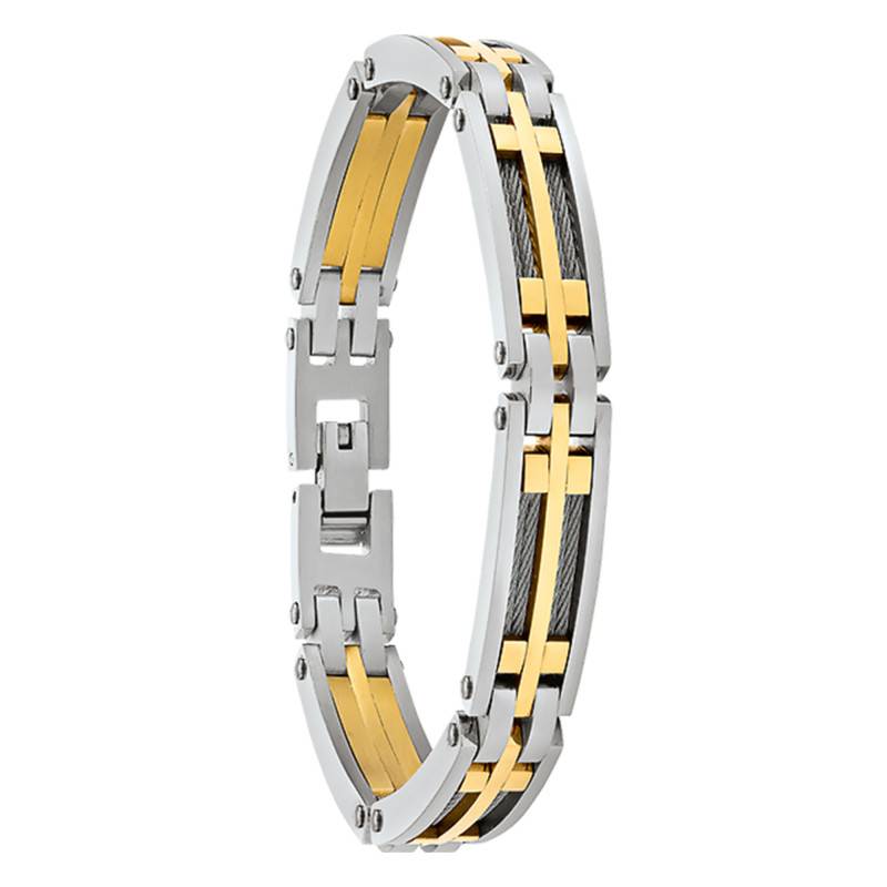 Two-Tone Gold Steel Priam Bracelet, Adjustable Length 21 cm - JH110025B - Jourdan Bijoux