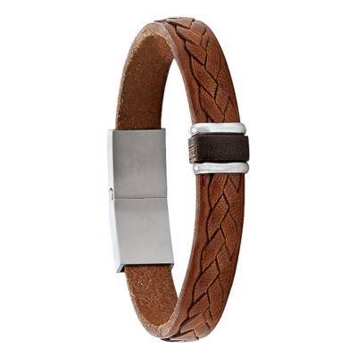 Bracelet COOK, en cuir, acier et bois (JH150016B), Longueur 19 cm - Jourdan Bijoux