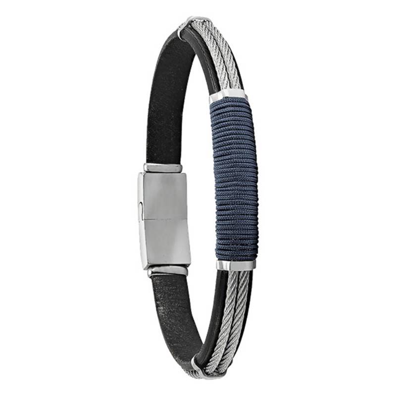 ANDROMEDE Leather, Steel, and Cable Bracelet, Length 22 cm - JH150023B - Jourdan Bijoux
