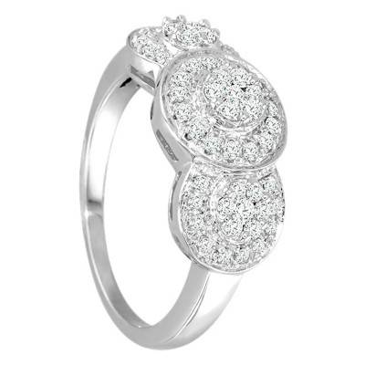 3-Flower 750/1000 White Gold & Diamond Engagement Ring - Juweel