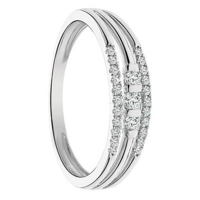 Bague Or Blanc 750 3 rangs ajourés diamants - Juweel