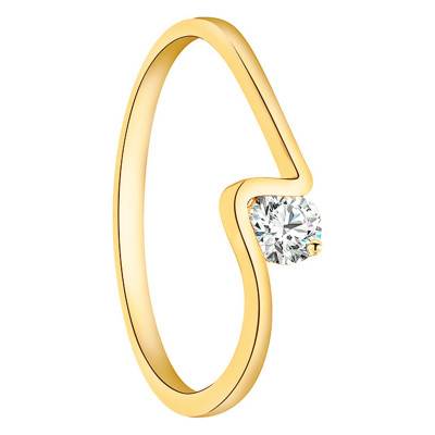 375 Yellow Gold Diamond Crossover Solitaire Ring - Juweel