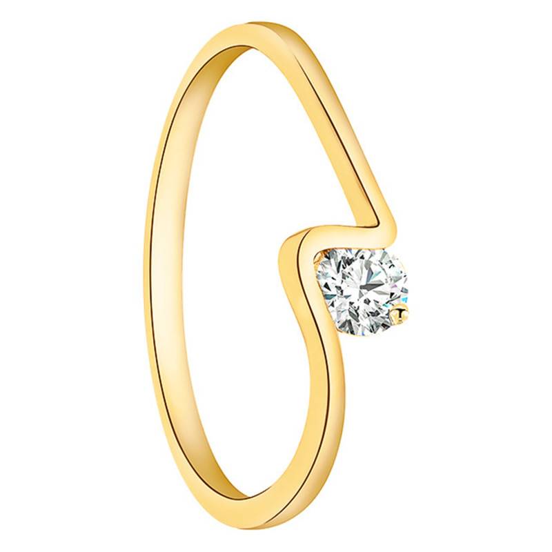 375 Yellow Gold Diamond Crossover Solitaire Ring - Juweel