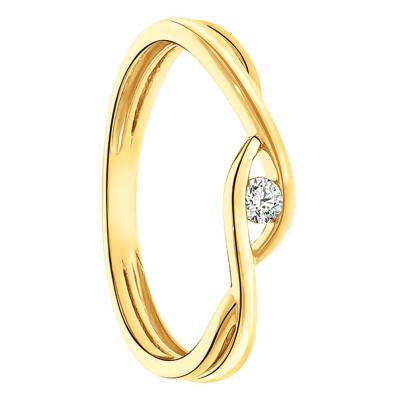 375/1000 or 750/1000 Yellow Gold Diamond Crossover Solitaire Ring - Juweel