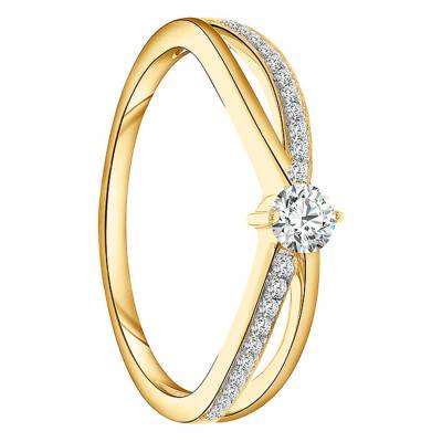 Ilia 375/1000 Yellow Gold Diamond Solitaire with Side Stones Ring - Juweel