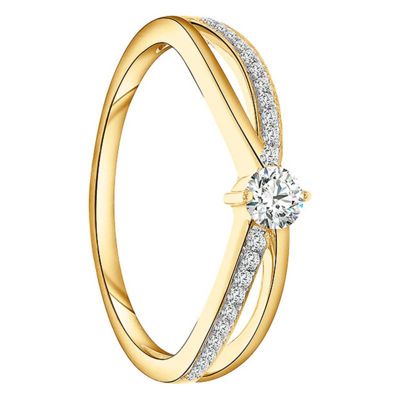 Ilia 375/1000 Yellow Gold Diamond Solitaire with Side Stones Ring - Juweel