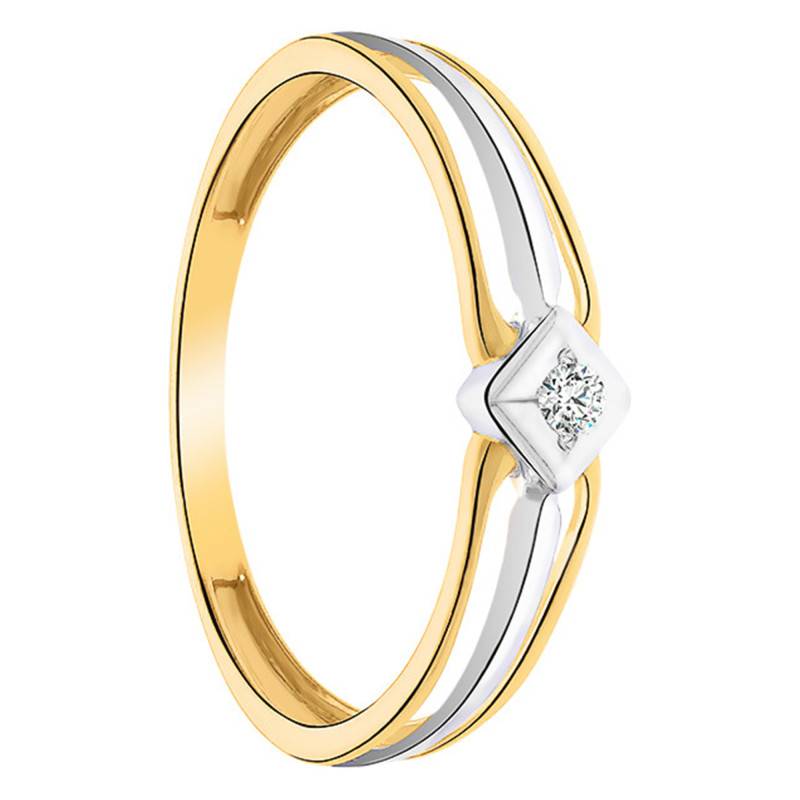 375 Yellow and White Two-Tone Gold Diamond Solitaire Ring - Juweel