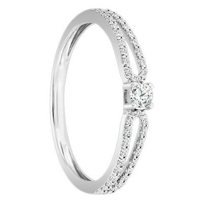 Bague Solitaire Or Blanc 375 fine 2 rangs diamants - Juweel