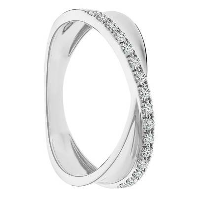 Bague croisée Or Blanc 375 filet diamants - Juweel