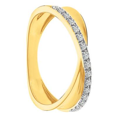 Bague croisée Or Jaune 375 filet diamants - Juweel