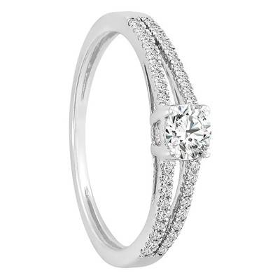 Bague de fiançailles Or Blanc 750 double rangées diagonales diamantés - Juweel