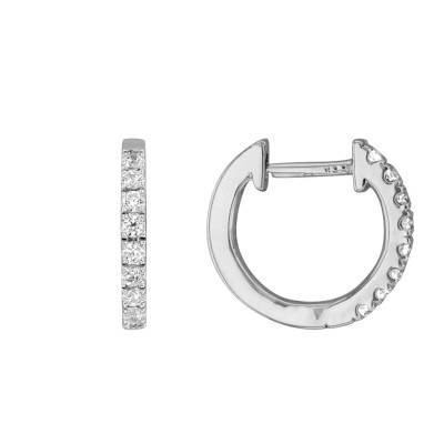 Sparkling 750/1000 White Gold & Diamond Hoop Earrings, 12 mm Diameter - Juweel