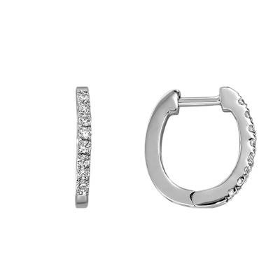 18K White Gold Hoop Earrings With Diamond Rail 0.16 ct HSI1, Diameter 18 mm - Juweel