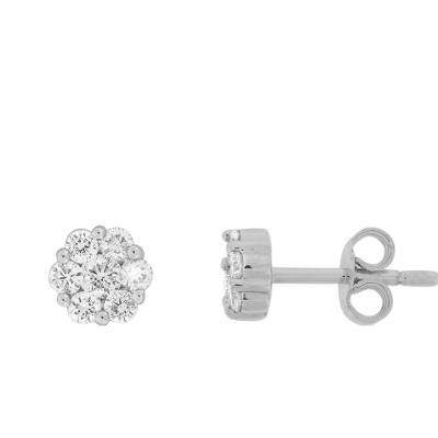 Boucles d'oreilles marguerite, Or Blanc 375 et diamants - Juweel