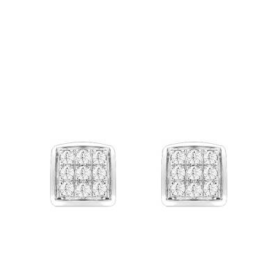 Puces d'Oreilles Or Blanc 750, Carré Lumineux - Juweel