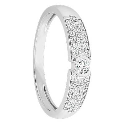 White Gold 750 Wedding Ring Solitaire with Diamond Pavé - Juweel