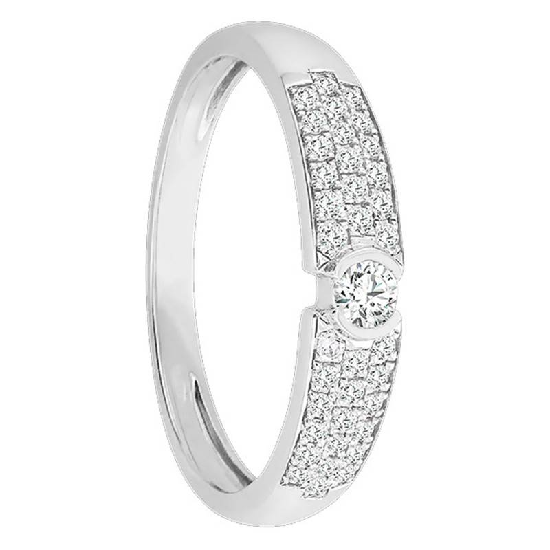 White Gold 750 Wedding Ring Solitaire with Diamond Pavé - Juweel