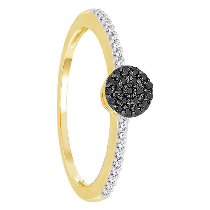 Yellow Gold Black Diamond Cluster Ring - Kundan