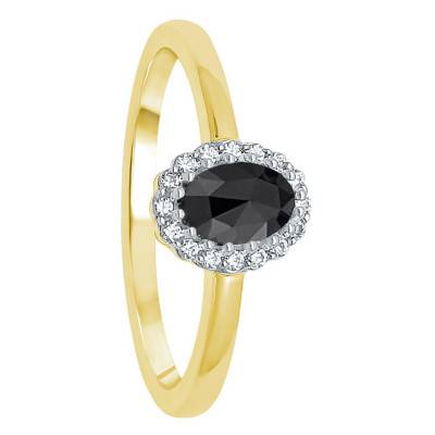 Bague, Or Jaune 375 ou 750 & Diamant Noir Ovale - Kundan