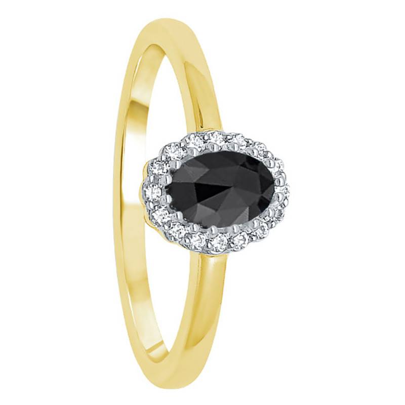 Black Diamond Solitaire Ring with Accents in Yellow Gold 375 or 750 - Kundan