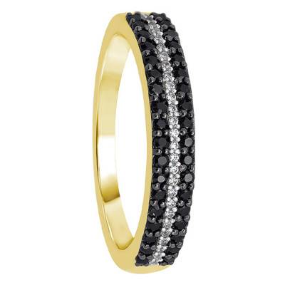 Bague demi-tour, Or jaune & Diamants noirs et blancs - Kundan