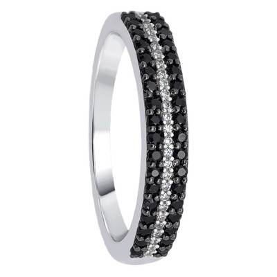 Bague demi-tour, Or Blanc 375 ou 750 & Diamants noirs et blancs - Kundan