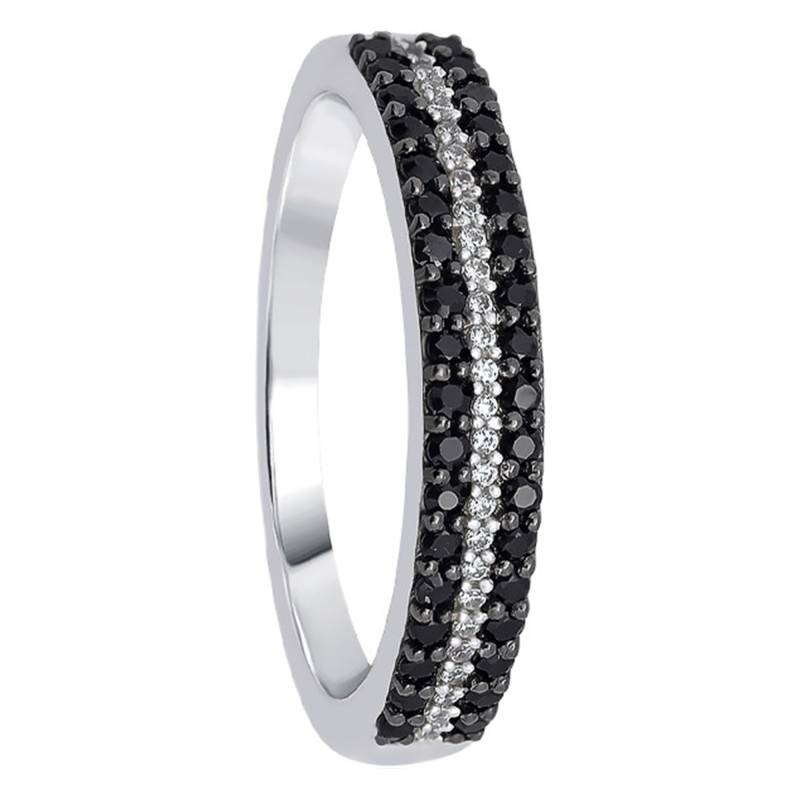 White Gold 375 or 750 Half-Eternity Ring with Black and White Diamonds - Kundan