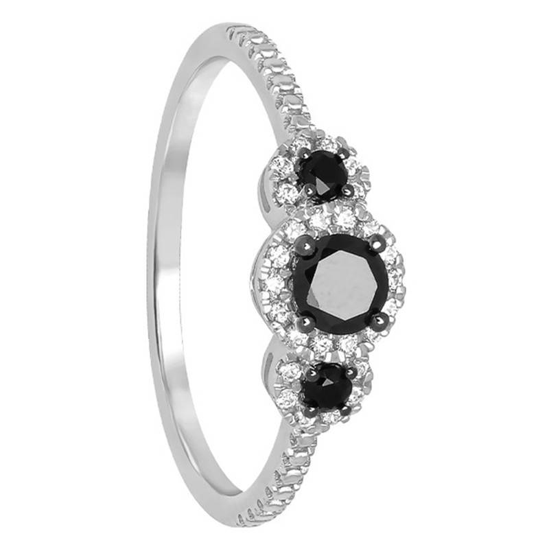 Black Diamond Trilogy Engagement Ring in 375 or 750 White Gold - Kundan