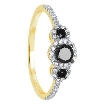 Yellow Gold & Black Diamond Trilogy Engagement Ring - Kundan