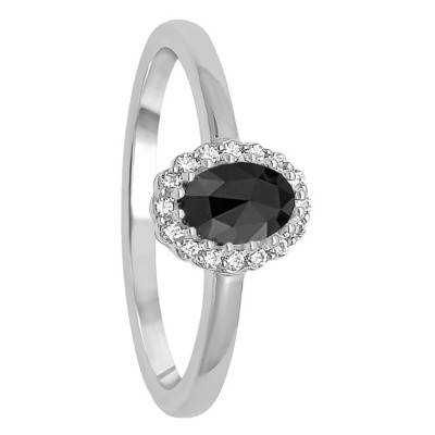 Bague, Or Blanc 375 ou 750 & Diamant Noir Ovale - Kundan