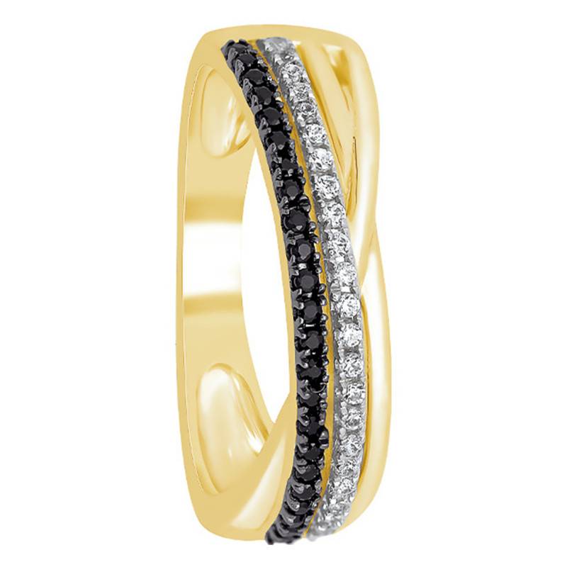 Yellow Gold & Black and White Diamond Row Ring - Kundan