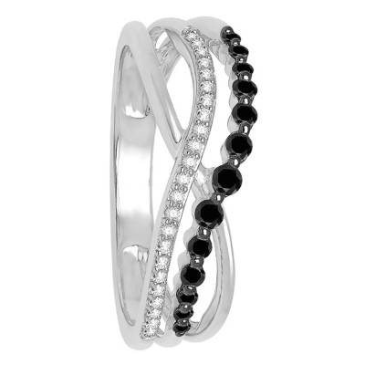 Bague Croisée, Or Blanc 375 ou 750 & Diamants Noirs - Kundan