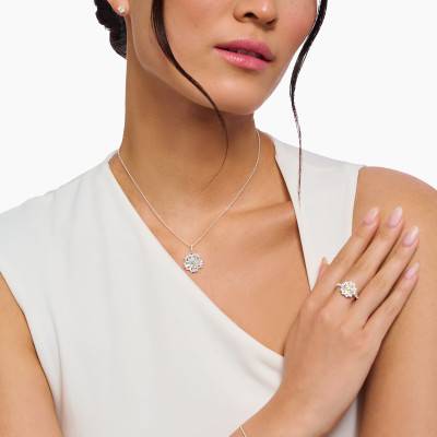 925 Sterling Silver & Two-Tone Zirconia Lovely Daisy Flower Necklace, Length 40 cm to 45 cm - KE2086-051-4 - Thomas Sabo