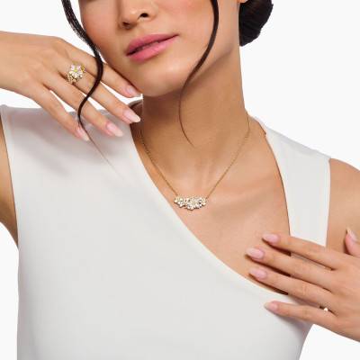 Yellow Gold-Plated & Bicolor Cubic Zirconia Lovely Daisy Flower Necklace, Length 40 cm to 45 cm - KE2085-414-4 - Thomas Sabo