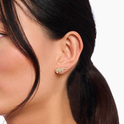 Yellow Gold-Plated Lovely Daisy Flower Stud Earrings & Bicolor Zirconia - H2324-414-4 - Thomas Sabo