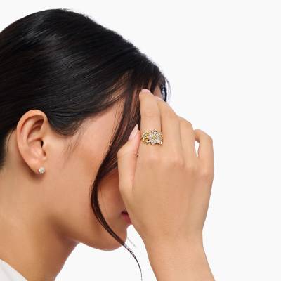 Yellow Gold-Plated & Bicolor Cubic Zirconia Lovely Daisy Flower Ring - TR2335-414-4 - Thomas Sabo