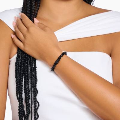 Black Crystal & Obsidian Haribo Bracelet, Length 17 cm to 21 cm - A2204-017-11 - Thomas Sabo