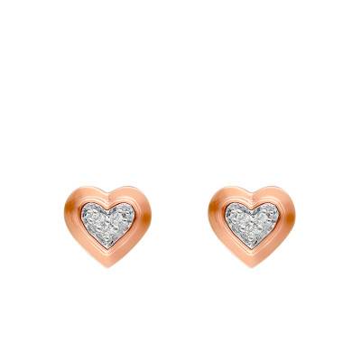 Boucles d'Oreilles Coeur en Or Rose 375 & Diamants 0,02 ct - Emanessence