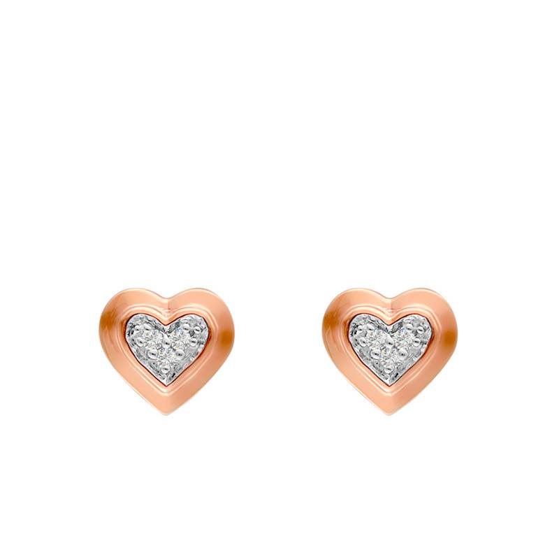 Boucles d'Oreilles Coeur en Or Rose 375 & Diamants 0,02 ct - Emanessence