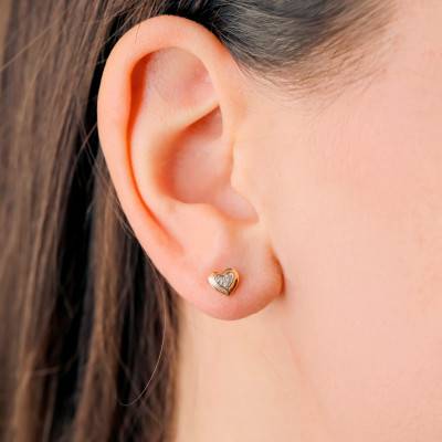 Boucles d'Oreilles Coeur en Or Rose 375 & Diamants 0,02 ct - Emanessence