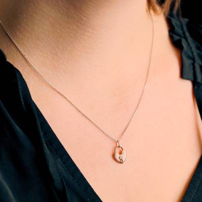 Pendentif Coeur Cadenassé Or Rose 375 & Diamant 0,02 ct, 10 x 13 mm - Aurora