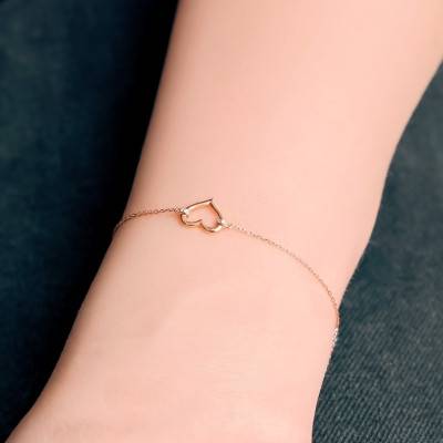 375 Rose Gold & Diamond 0.01 ct Openwork Heart Bracelet, Length 18 cm, Width 0.50 mm and 1.10 mm - Emanessence