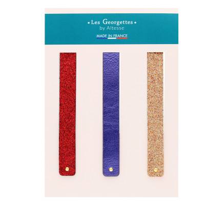 Cuirs Manchette Rouge, Bleu & Beige Doré, 14 mm - Les Georgettes